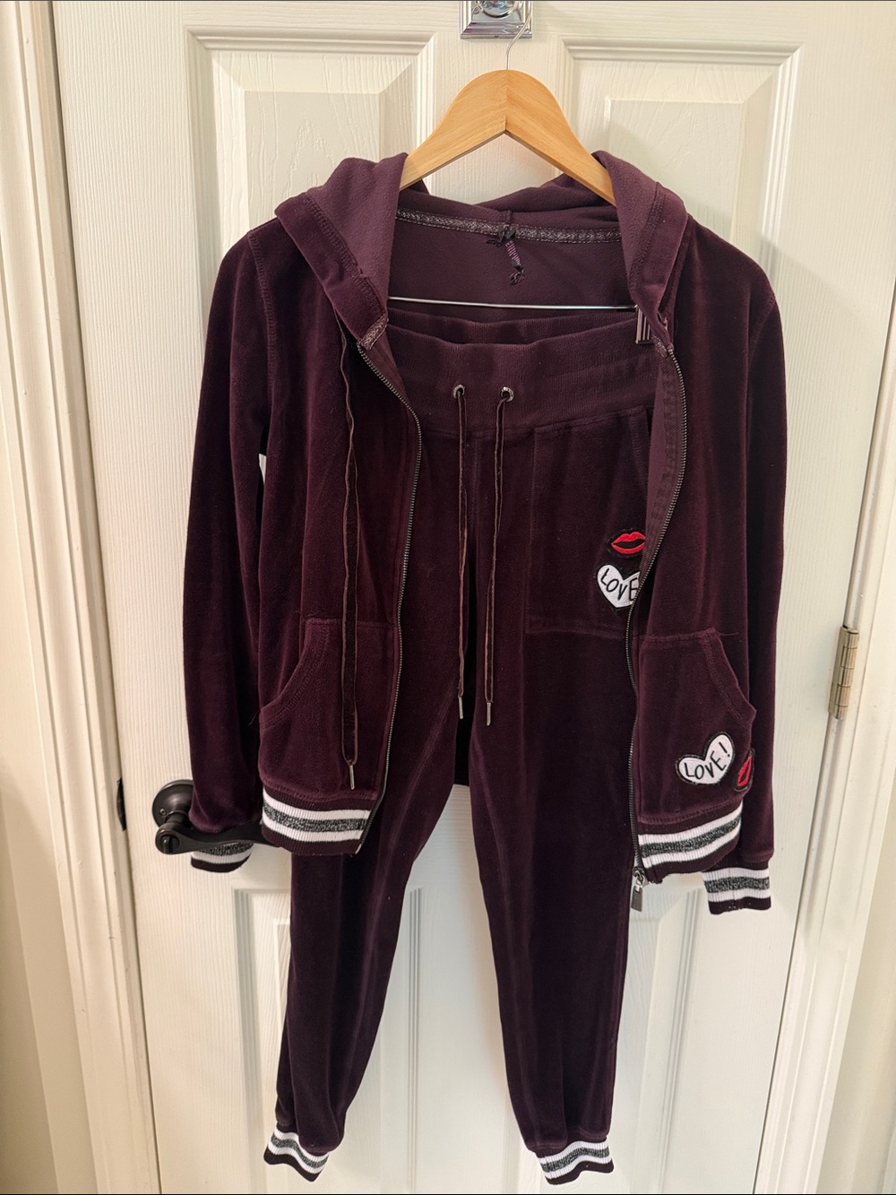 Betsey Johnson Deep Plum Plush Hooded Jacket & Joggers Set